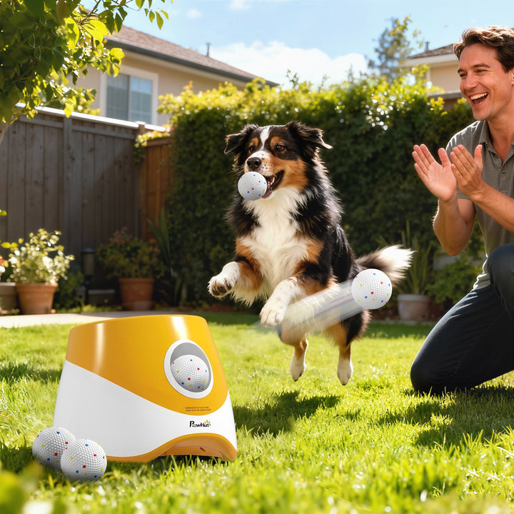 Automatic Dog Ball Launcher with 5 ETPU Balls 5.8 cm, 3 Distance Setti
