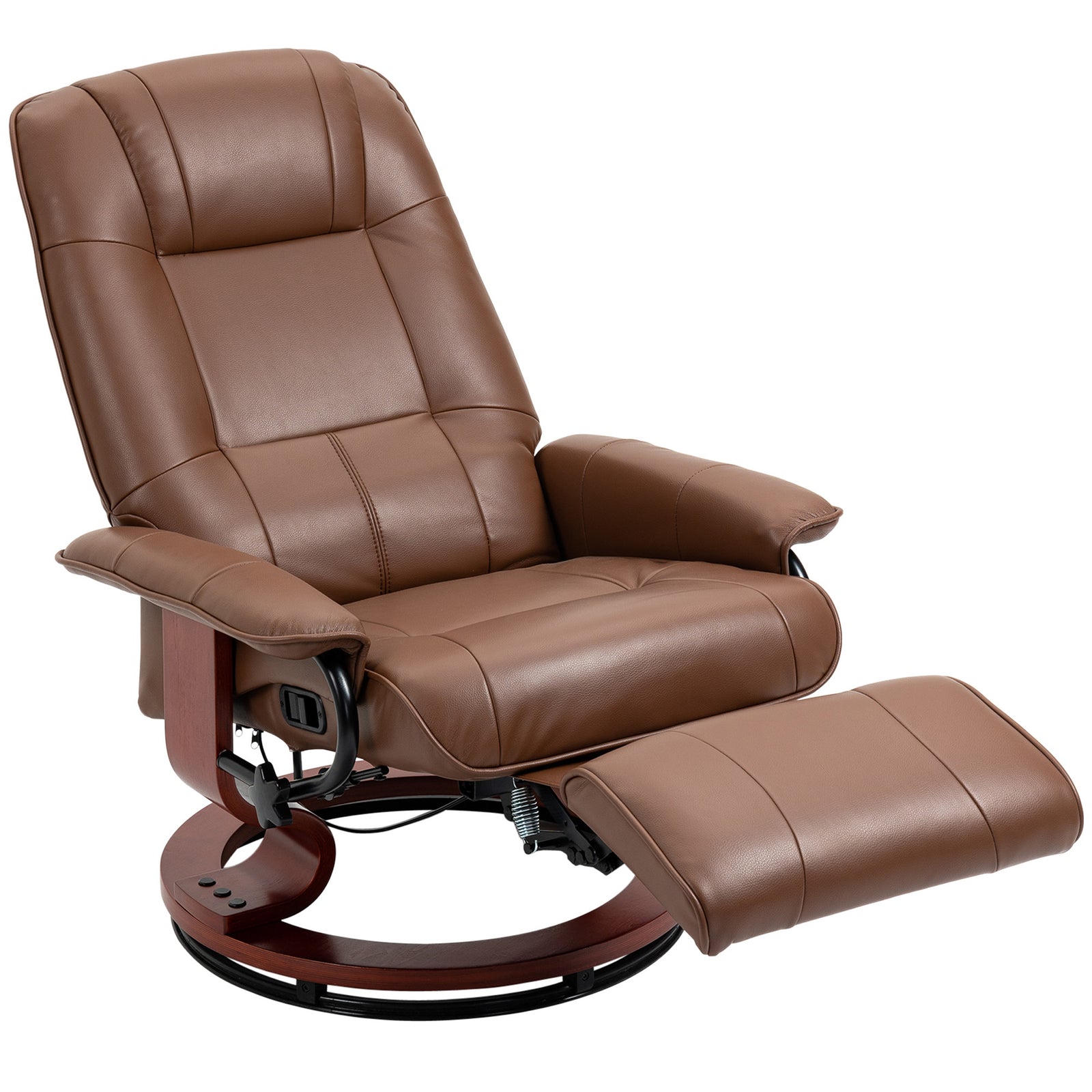 Faux Leather Armchair, with 145° Reclining Back and Footrest - Brown