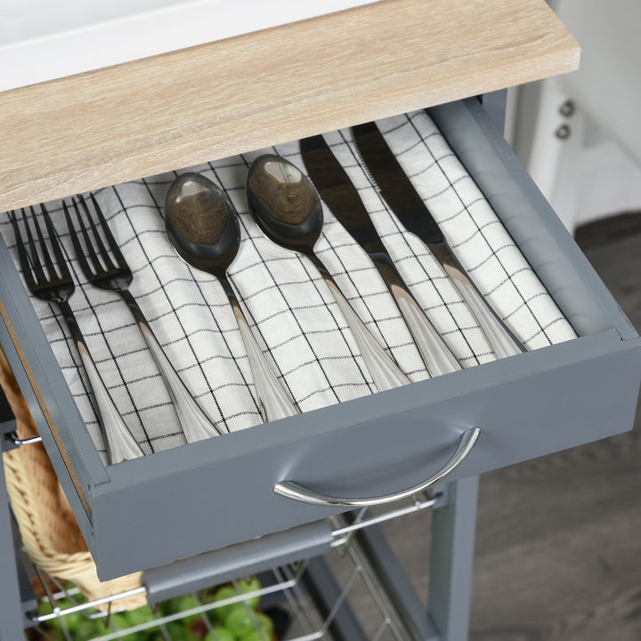 Rolling Kitchen Cart, Utility Storage Cart with 4 Basket Drawers & Side Racks, Wheels for Dining Room, Grey