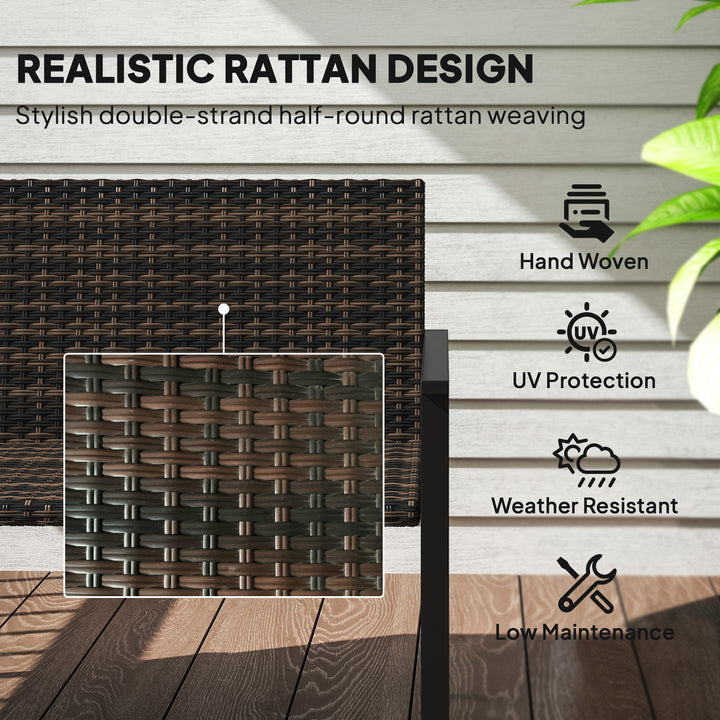 2 Seater Rattan Garden Bench, Outdoor Bench with Quick-Drying Cotton Padding, Wicker Garden Loveseat with Armrests, Steel Frame for Patio, Park, Mixed Brown