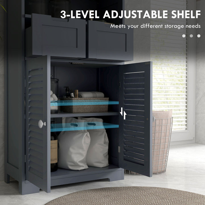 Three-Part Bathroom Storage Unit, with Shelf, Drawers & Cupboard - Grey