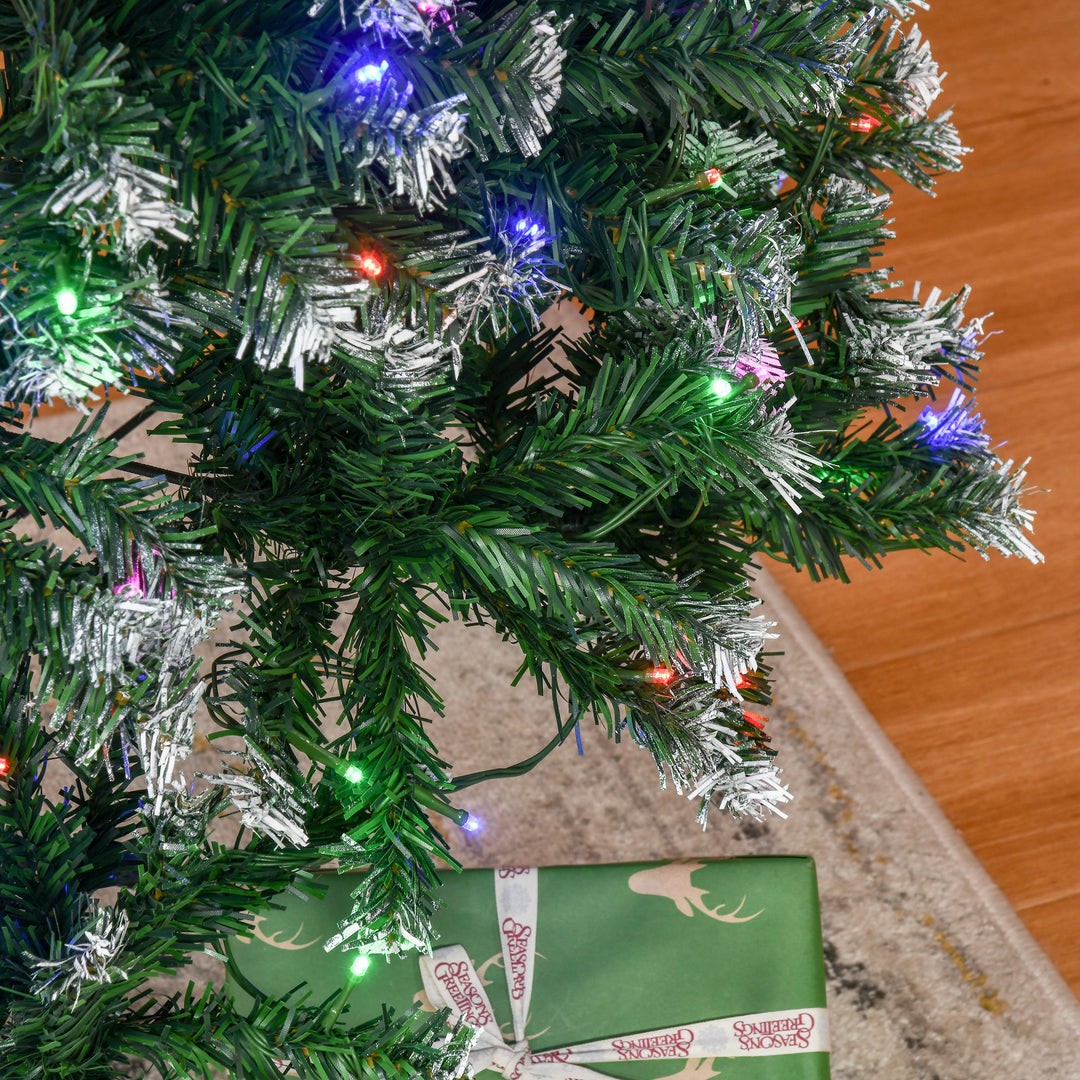 7FT Tall Prelit Pencil Slim Artificial Christmas Tree with Realistic Branches, 350 Colourful LED Lights and 818 Tips, Xmas Decoration, Green