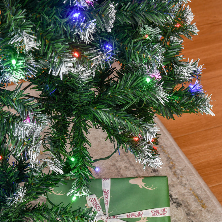 7FT Tall Prelit Pencil Slim Artificial Christmas Tree with Realistic Branches, 350 Colourful LED Lights and 818 Tips, Xmas Decoration, Green
