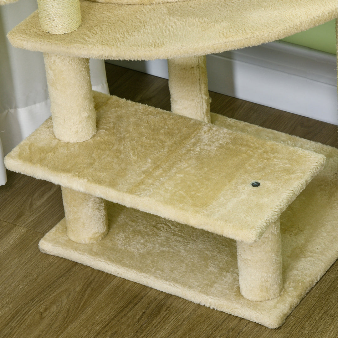 PawHut Tall Cat Tree with Sisal Scratching Posts, 100cm Activity Centre, Plush Platform, Cream White | Aosom UK