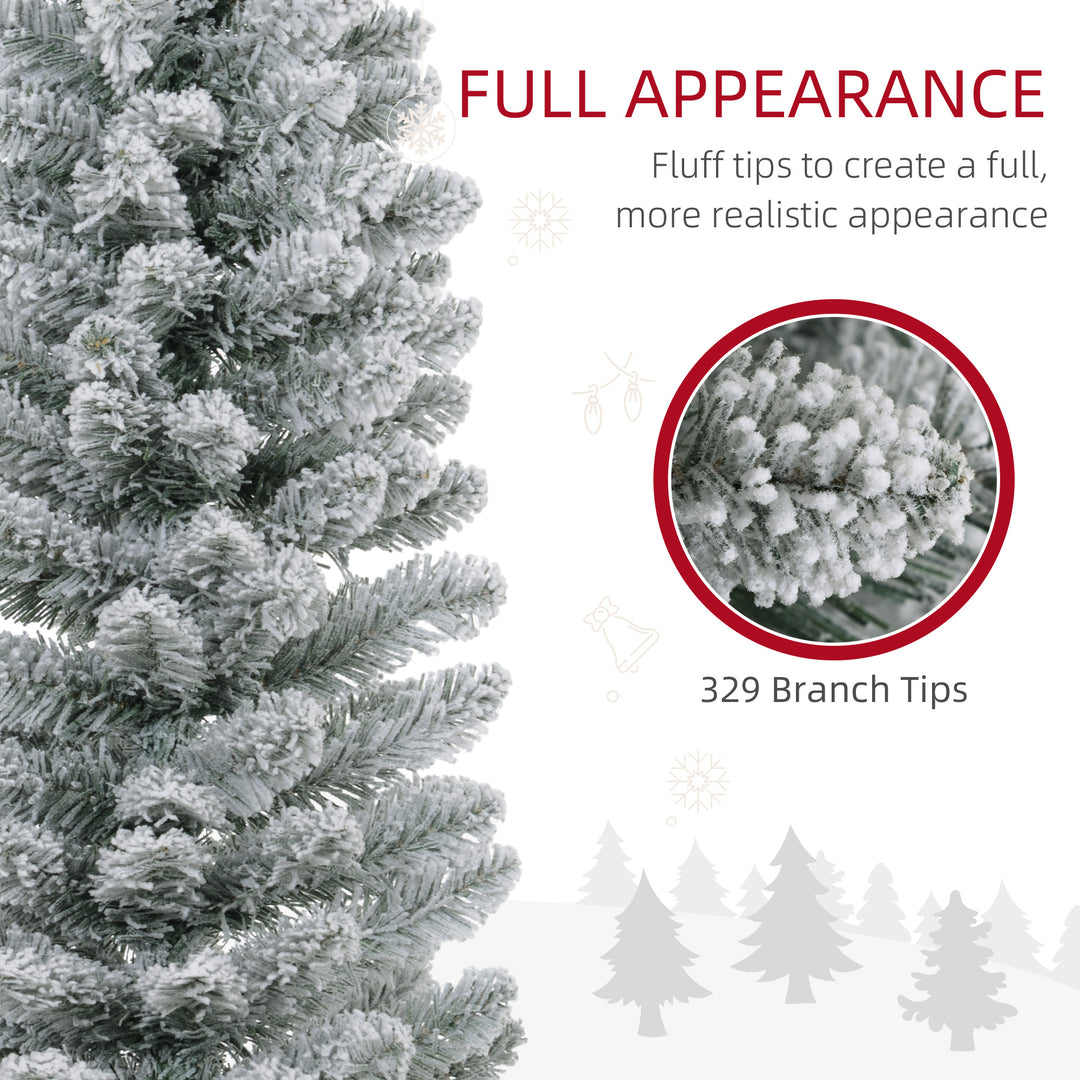 HOMCOM 6ft Artificial Pencil Christmas Tree with 329 Snow Flocked Tips, Metal Base, Realistic Xmas Tree | Aosom UK