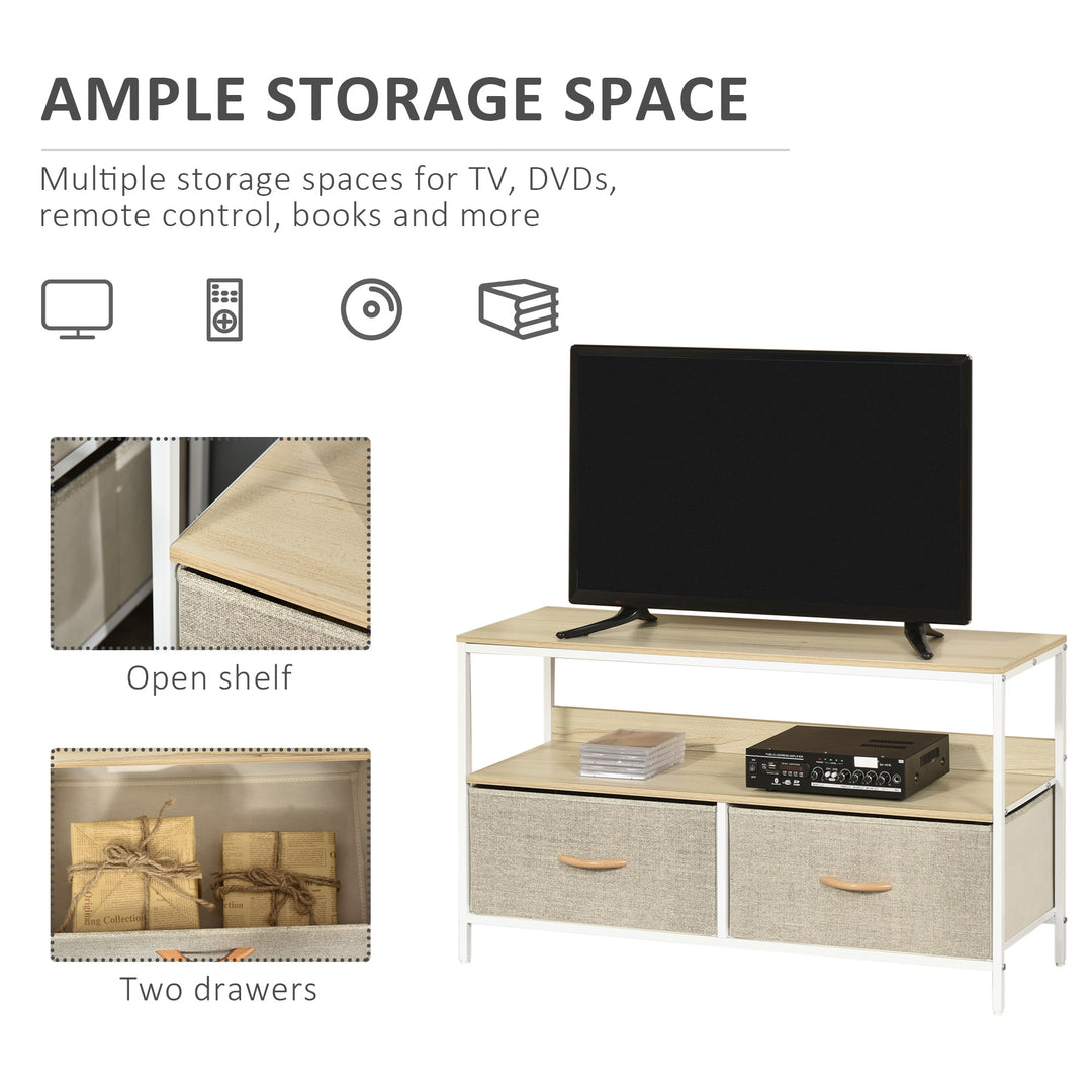 HOMCOM TV Cabinet, TV Console Unit with 2 Foldable Linen Drawers, TV Stand with Shelving for Living Room, Entertainment Room, Wood Effect | Aosom UK