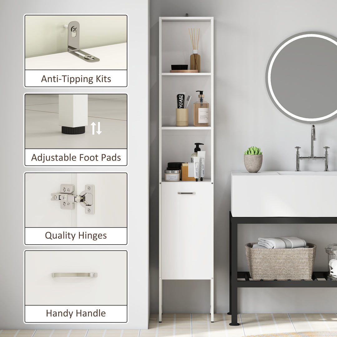 Tall Bathroom Cabinet with Open Shelves and Adjustable Shelf - White