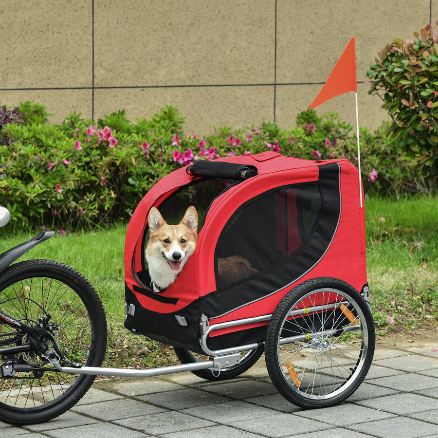 Steel Dog Bike Trailer Pet Cart Carrier for Bicycle Kit Water Resistant with Hitch Coupler Travel Black and Red