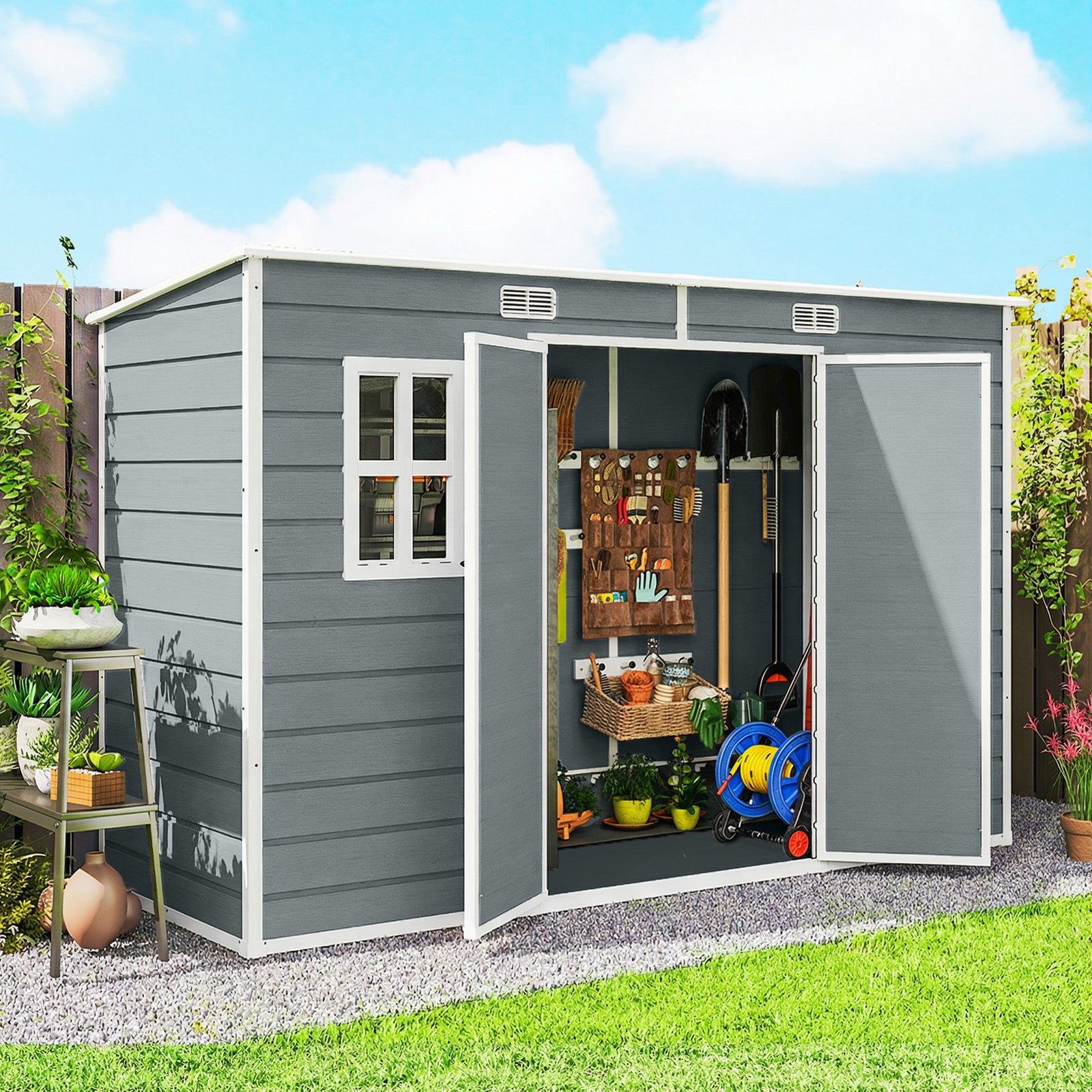 10 x 4 ft Resin Garden Shed, Outdoor Storage Shed with Floor, Windows,