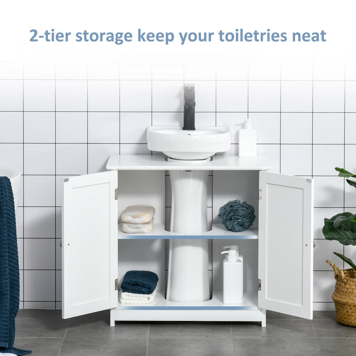 60x60cm Under-Sink Storage Cabinet w/ Adjustable Shelf Handles Drain Hole Bathroom Cabinet Space Saver Organizer White
