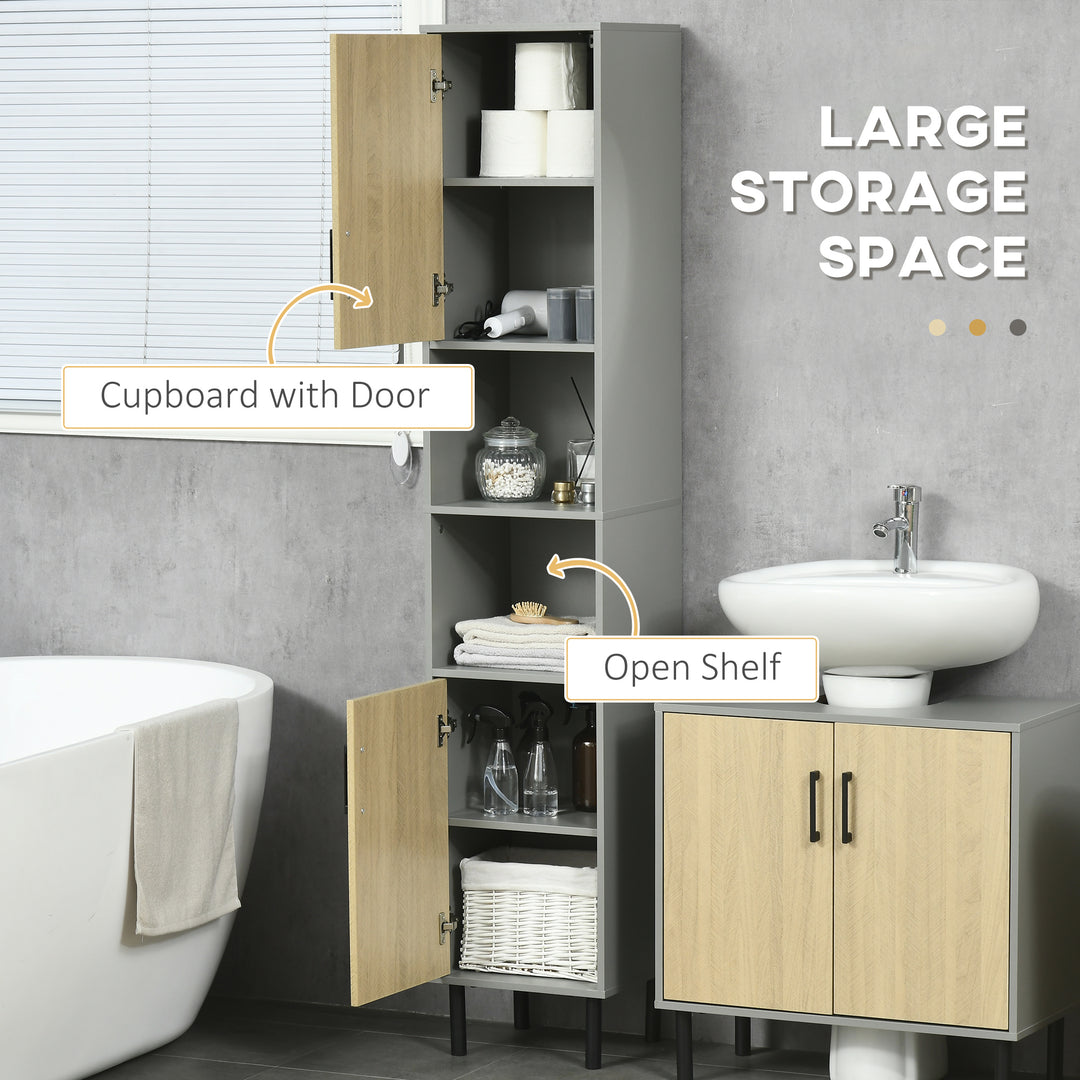Freestanding Bathroom Storage, Tall Bathroom Cabinet with Door and Adjustable Shelves, 31.4x30x165cm