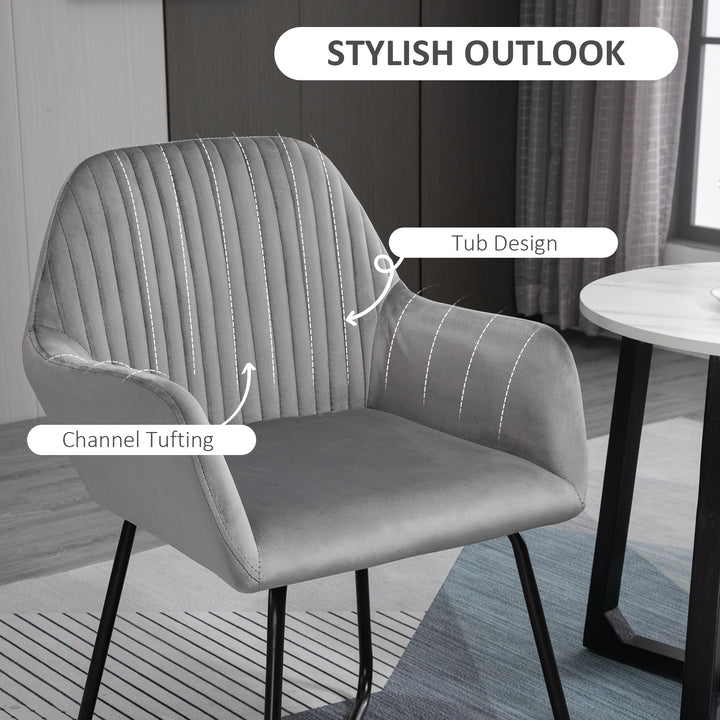 Velvet-Feel Plisse Back Accent Chair - Grey