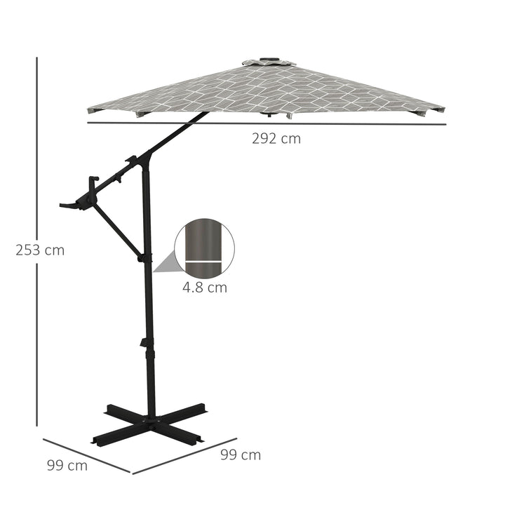 3(m) Convertible Cantilever Parasol and Centre-post Garden Parasol with Cross Base, 360° Rotation Banana Parasol with Crank Handle and 8 Ribs, Hanging Patio Umbrella, Black and White