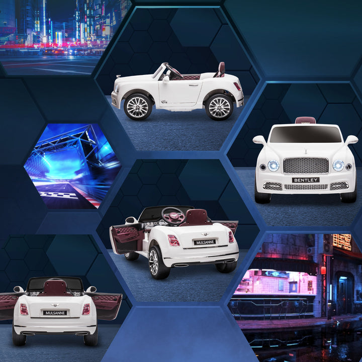 Bentley Mulsanne Licensed Kids Electric Ride-On Car, with Remote Control. LED lights, Music - White