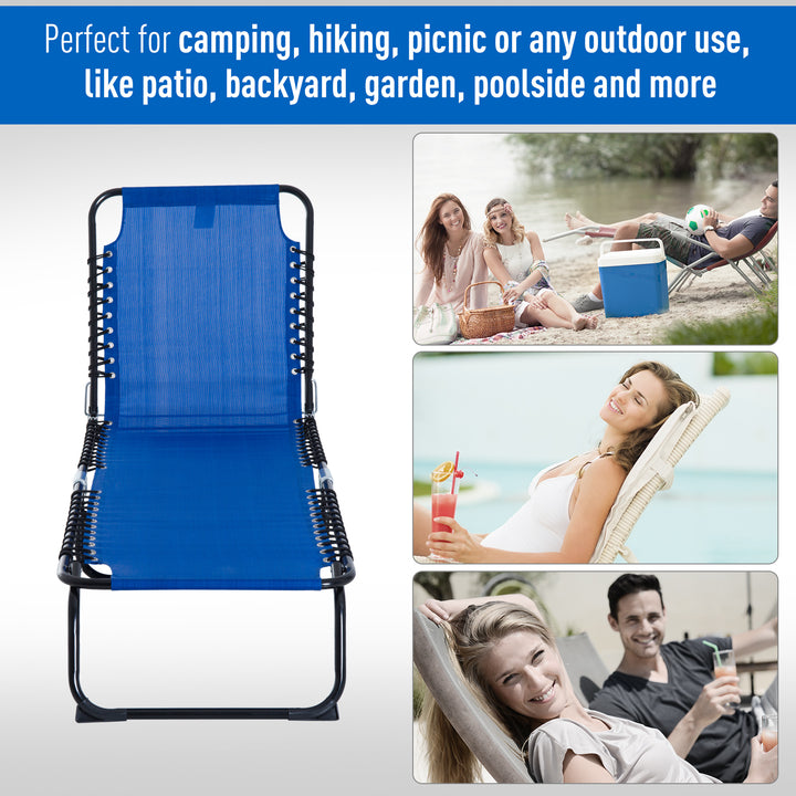 Outsunny Beach Sun Lounger, Folding Chaise Chair, Garden Recliner with 4 Position Adjustable Back, Camping and Hiking, Blue