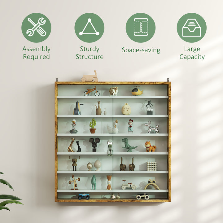Six Shelf Display Cabinet, with Glass Doors - Brown