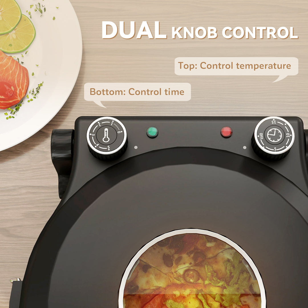 1200W Pizza Oven, 12 Inch Electric Pizza Maker with Viewing Window, Dual Knob Temp & Timer Control, Overheat Protection, Black