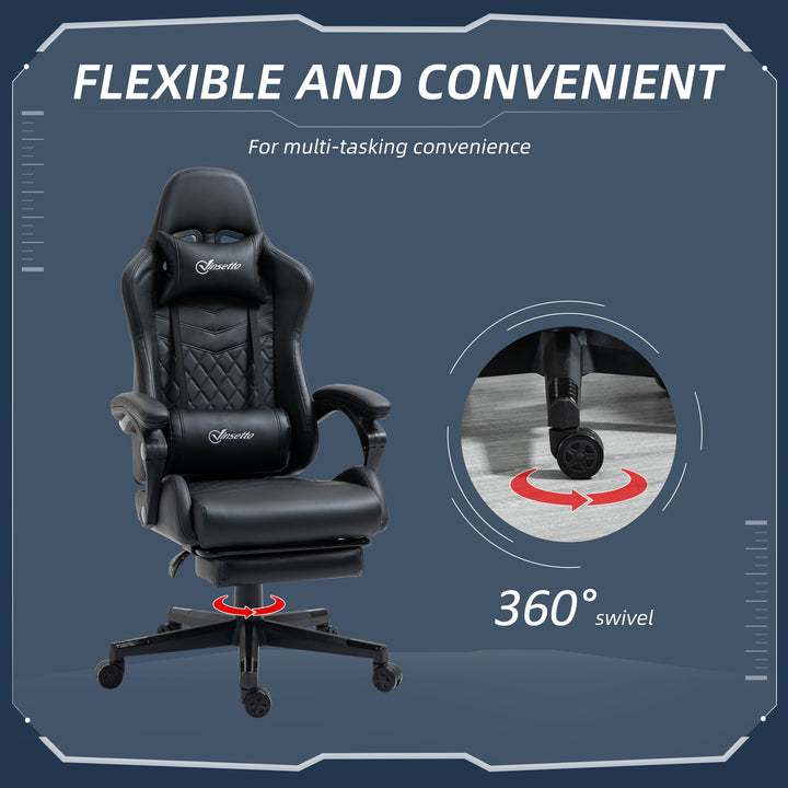 Computer Gaming Chair with Footrest, Video Gaming Chair for Adults with 130° Reclining Back, Desk Chair with Lumbar Support and Adjustable Height, Black