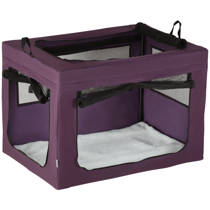 PawHut Portable Pet Carrier, 90cm, Foldable, with Cushion, for Medium to Large Dogs, Purple | Aosom UK