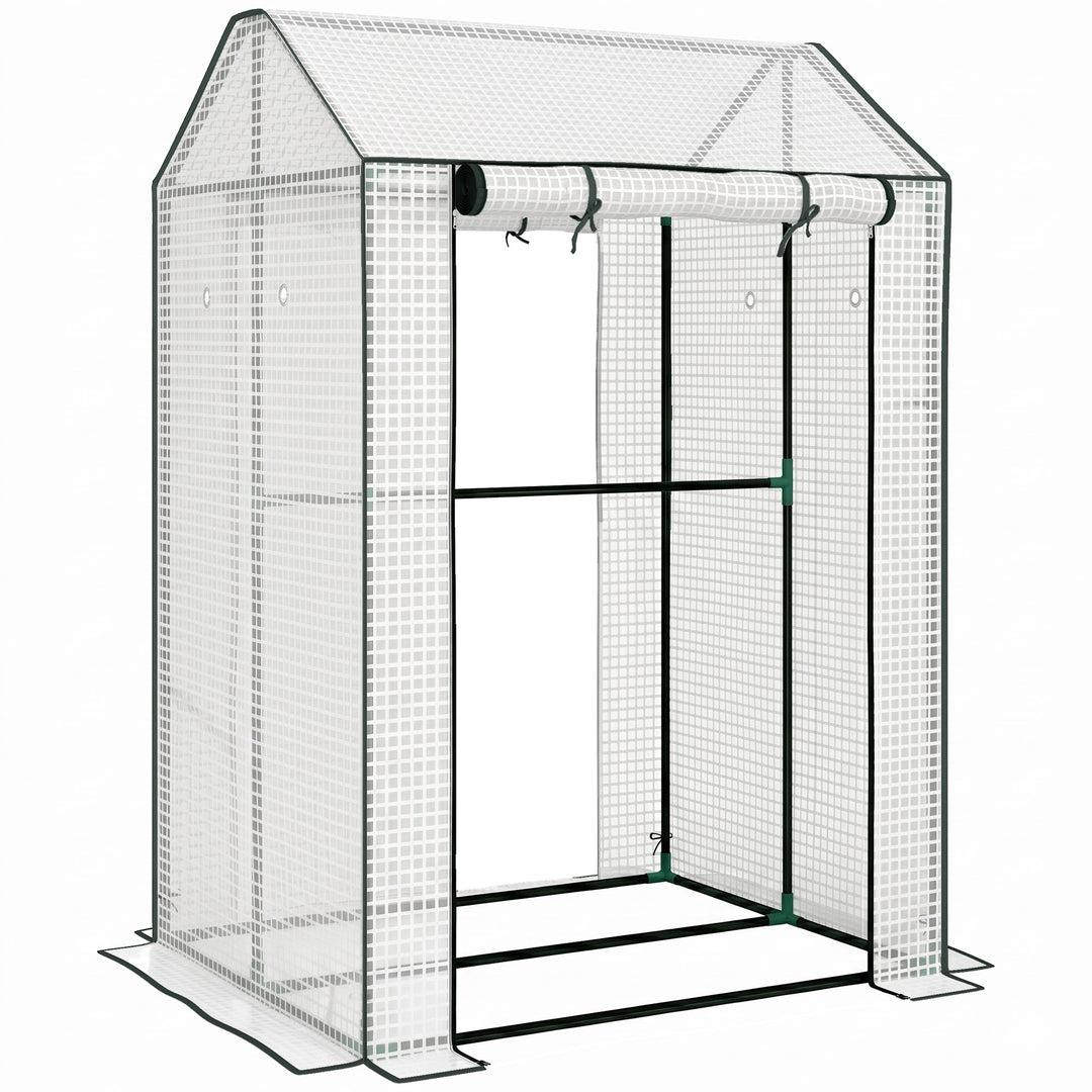 Green House, Mini Greenhouse with 2 Roll-up Doors, Vent Holes and Rein