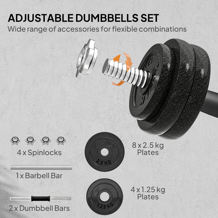 MCL 2-in-1 Adjustable Dumbbells Set, 30kg Weights Dumbbells Set with Non-Slip Grip for Strength Training, Weight Lifting, Bodybuilding, Home Gym Workout Equipment for Men & Women