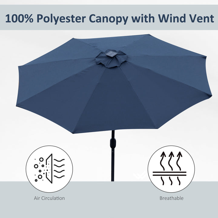 2.7m Garden Parasol Sun Umbrella w/ LED Solar Light Angled Canopy Blue