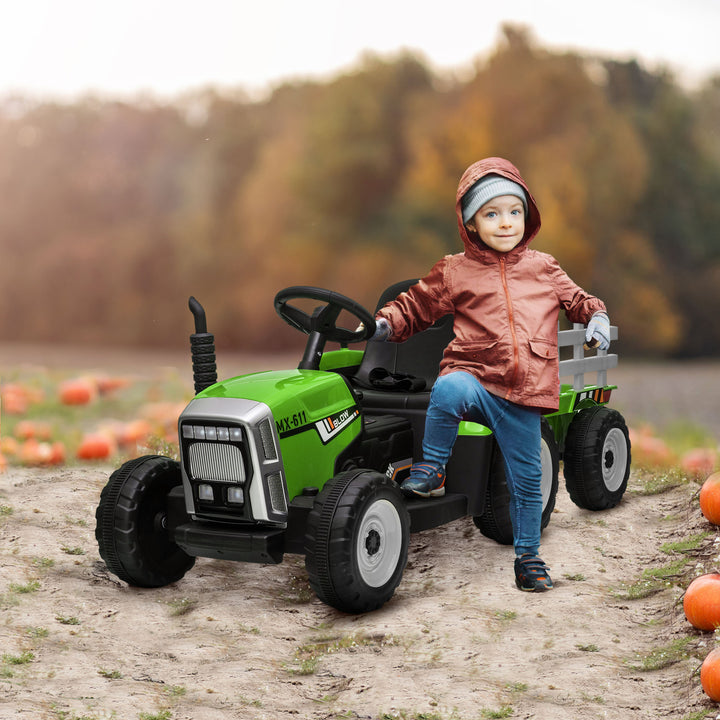 HOMCOM Electric Ride on Tractor w/ Detachable Trailer, 12V Kids Battery Powered Electric Car w/ Remote Control, Music for Kids Aged 3