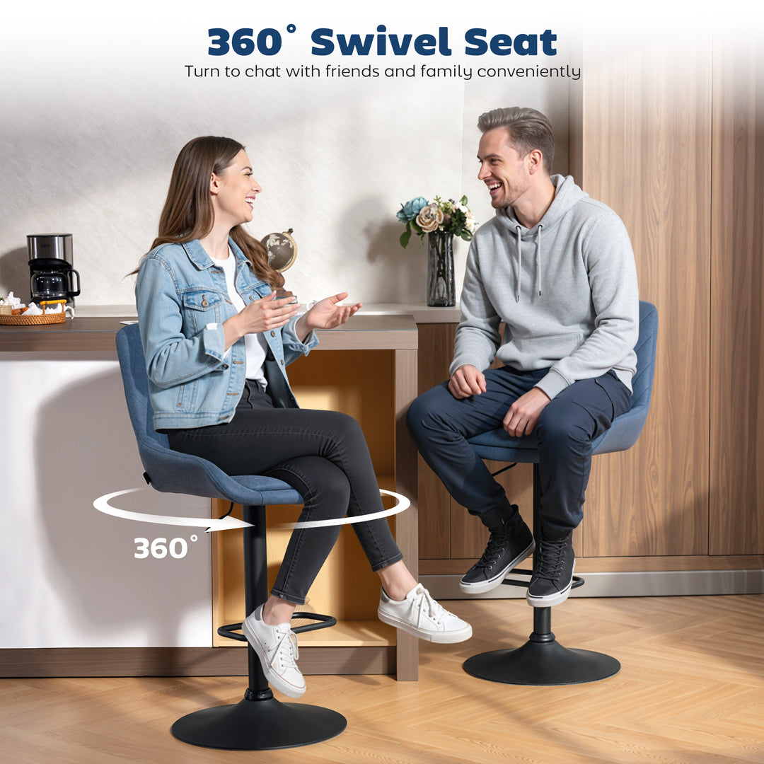 Set of Two Faux Leather Retro Bar Stools - Dark Blue