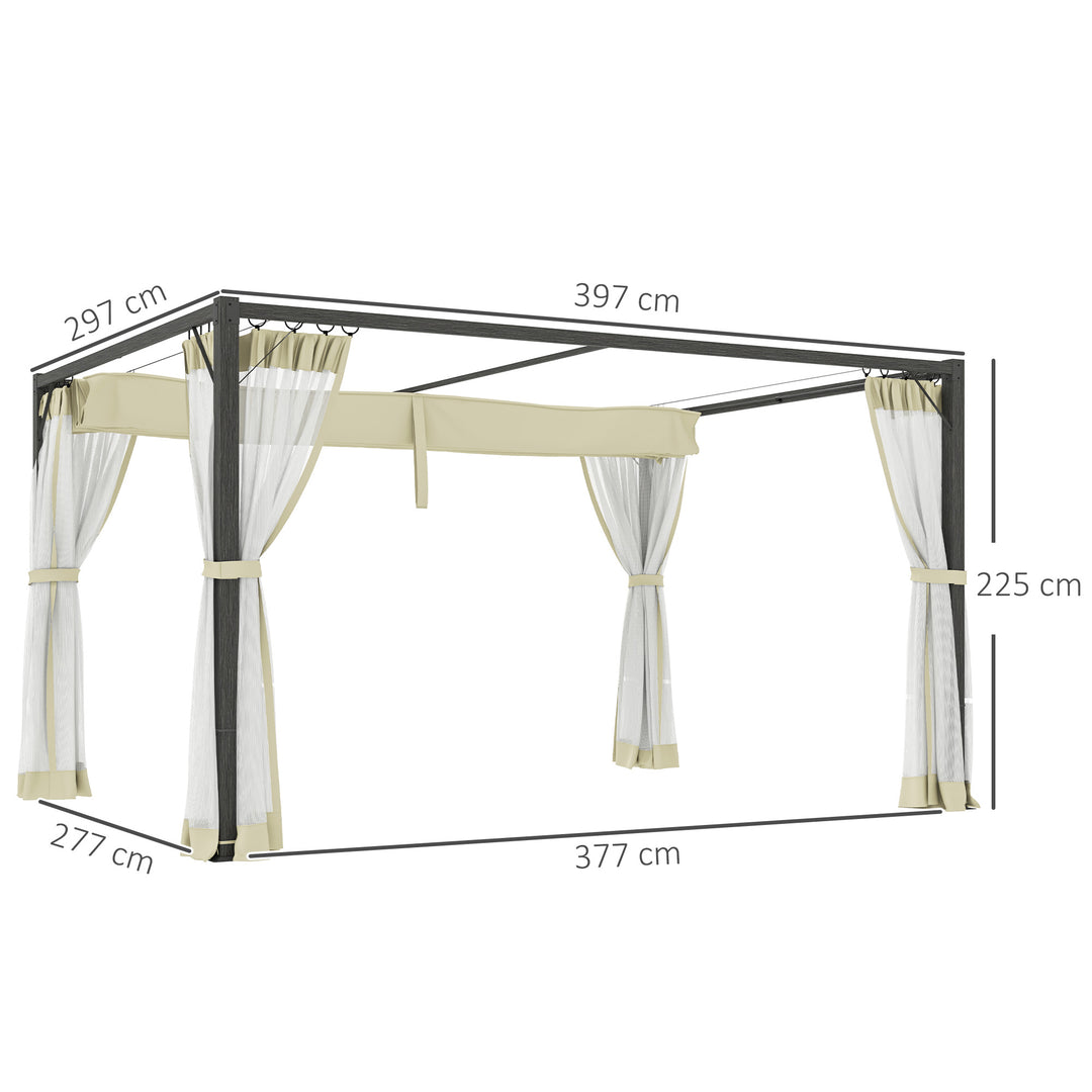 3 x 4m Aluminium Frame Pergola, with Retractable Roof - Khaki