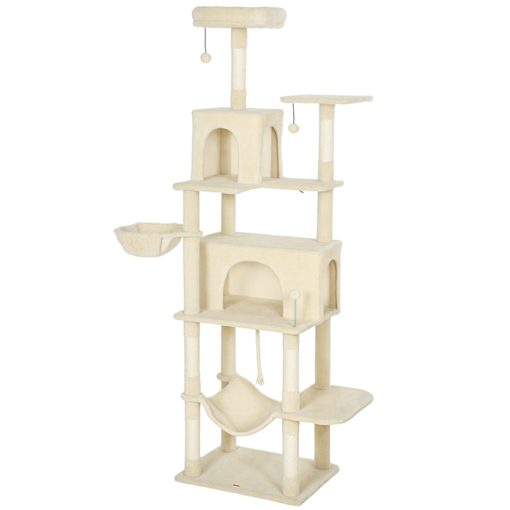 202cm Cat Tree with 6 Scratching Posts, 2 Hammocks, 2 Condos, 2 Perche