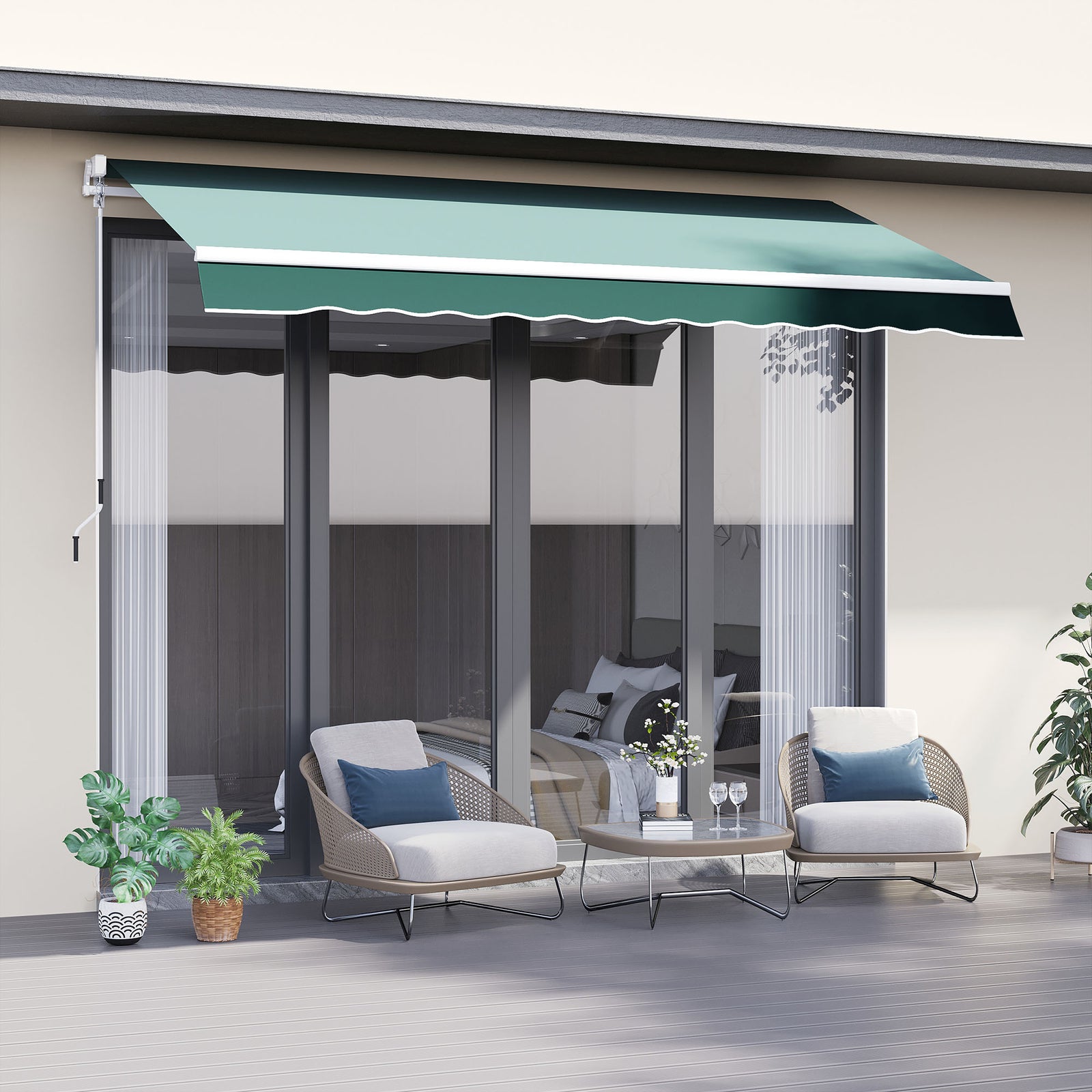 Manual Retractable Awning, 2.5x2 m-Dark Green