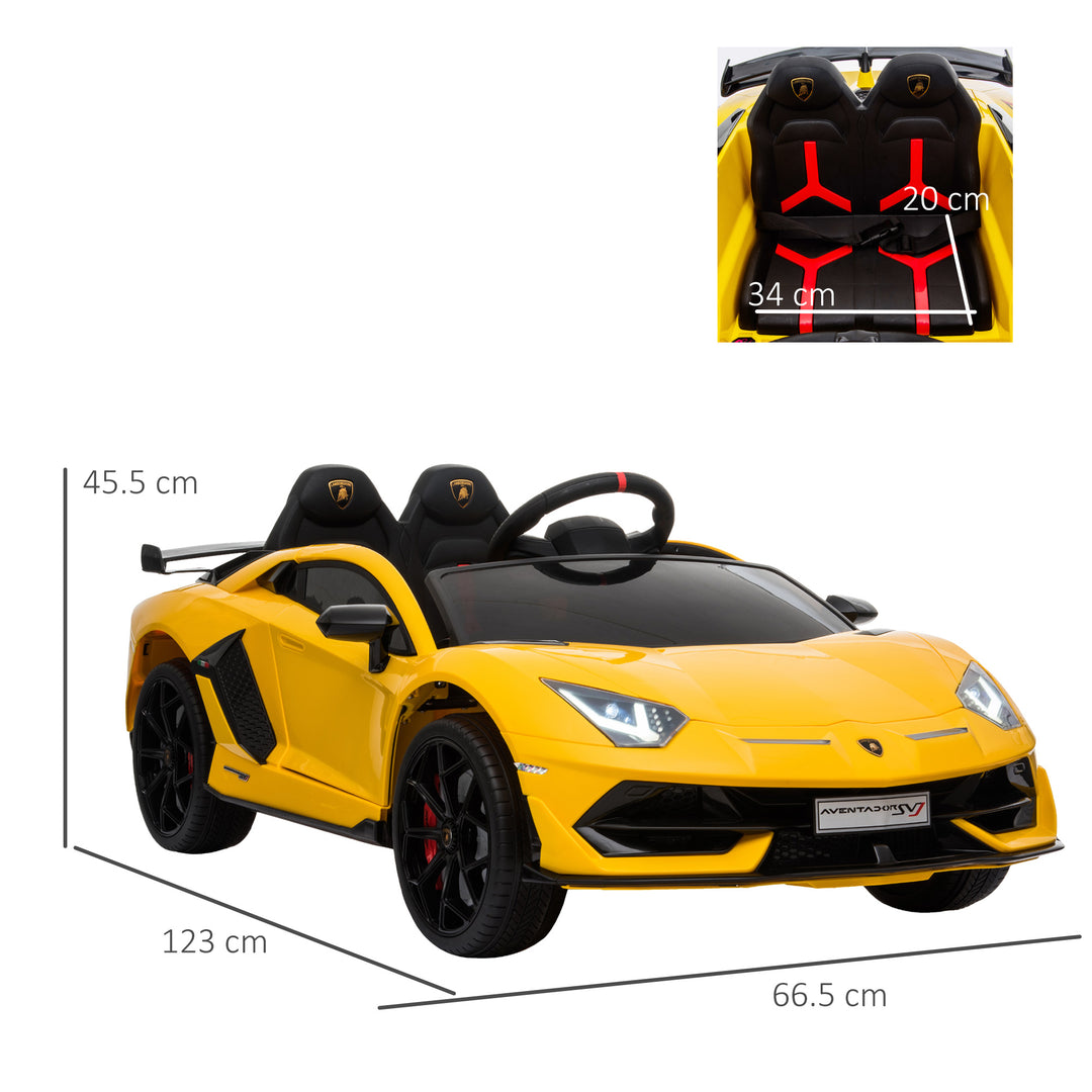 Lamborghini Aventador Licensed 12V Kids Electric Ride On Car Racing Car Toy with Parental Remote Control Battery-powered 2 Motors Music Lights for 3-8 Years Old Yellow