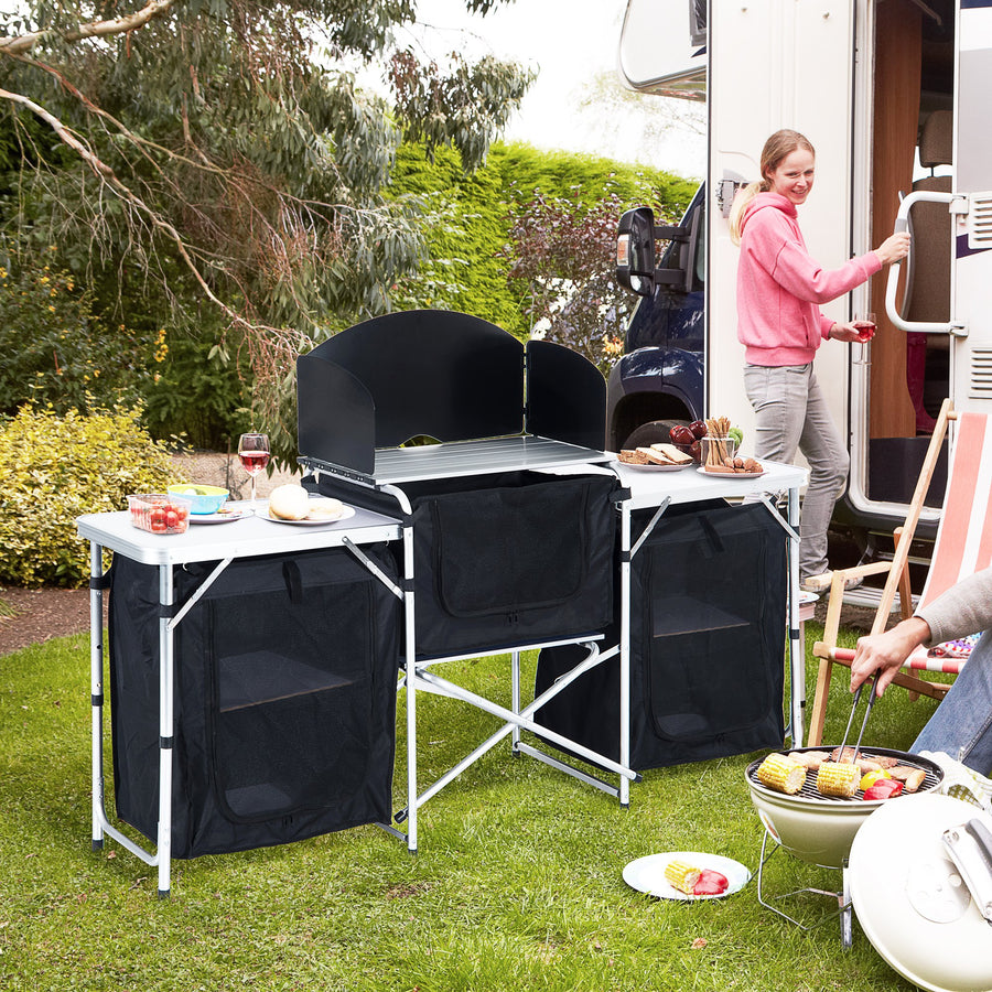Multi-Storage Portable Camping Kitchen, with Heat-Resistant Tabletops and Bag