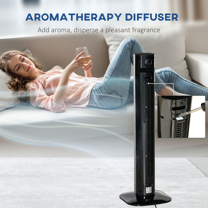 38" Freestanding Tower Fan Cooling with Aroma Function, Oscillating, 12h Timer, LED Sensor Panel, Remote Controller, 3 Modes, for Bedroom, Black
