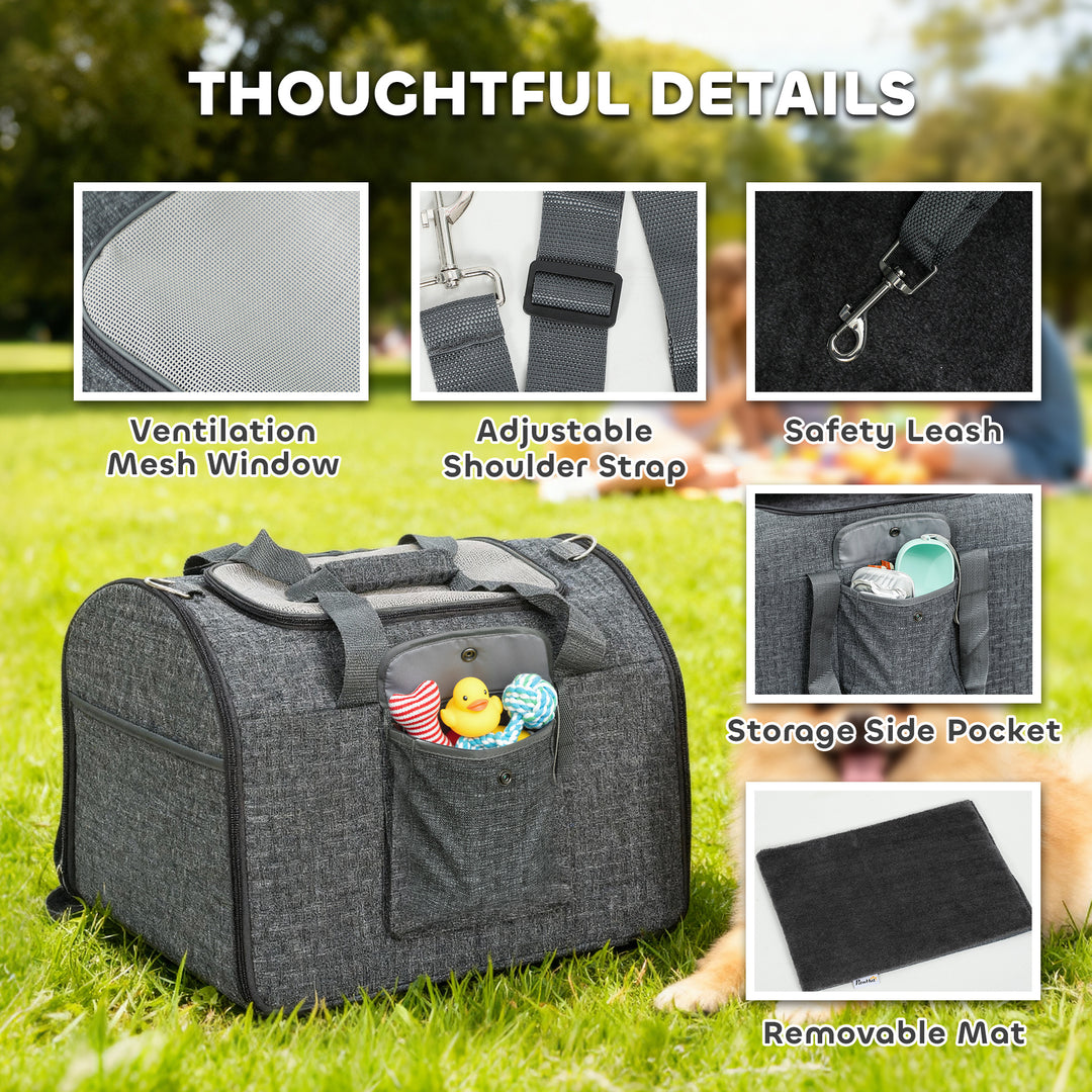 MCL Soft Sided Cat Carrier Bag, Portable Foldable Pet Carrier with Shoulder Strap & Removable Mat for Small Pet Up to 10kg