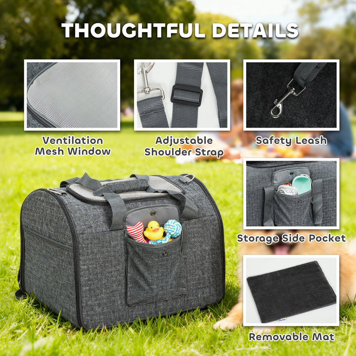 MCL Soft Sided Cat Carrier Bag, Portable Foldable Pet Carrier with Shoulder Strap & Removable Mat for Small Pet Up to 10kg