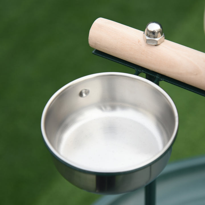 MCL Bird Perch Stand with Four Wheels, Feeding Bowls, for Small, Medium Birds, Green