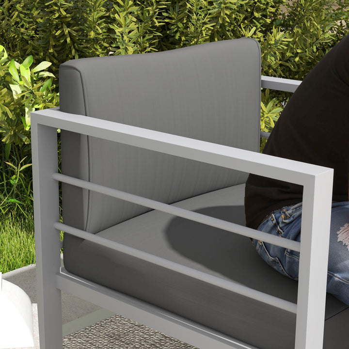 Garden Sofa Set of 2, All-Weather Garden Sofa Set with Removable Cushions, Metal Frame Outdoor Furniture for Balcony, Charcoal Grey