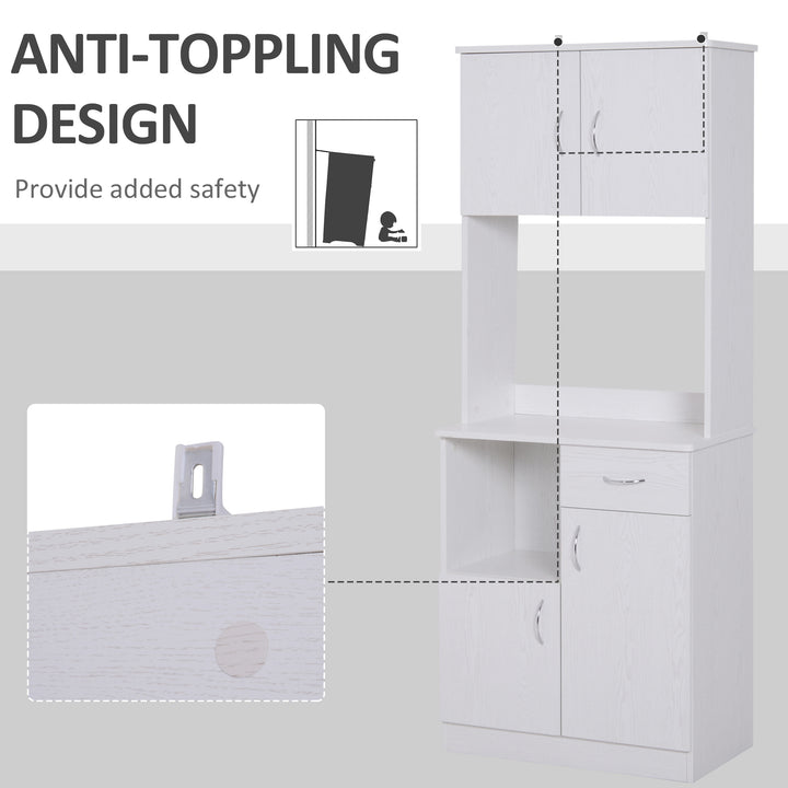Tall Kitchen Cupboard, Kitchen Cabinet with Doors, Shelves, Drawer and Open Countertop, Storage Cabinet for Living Room, Dining Room, White