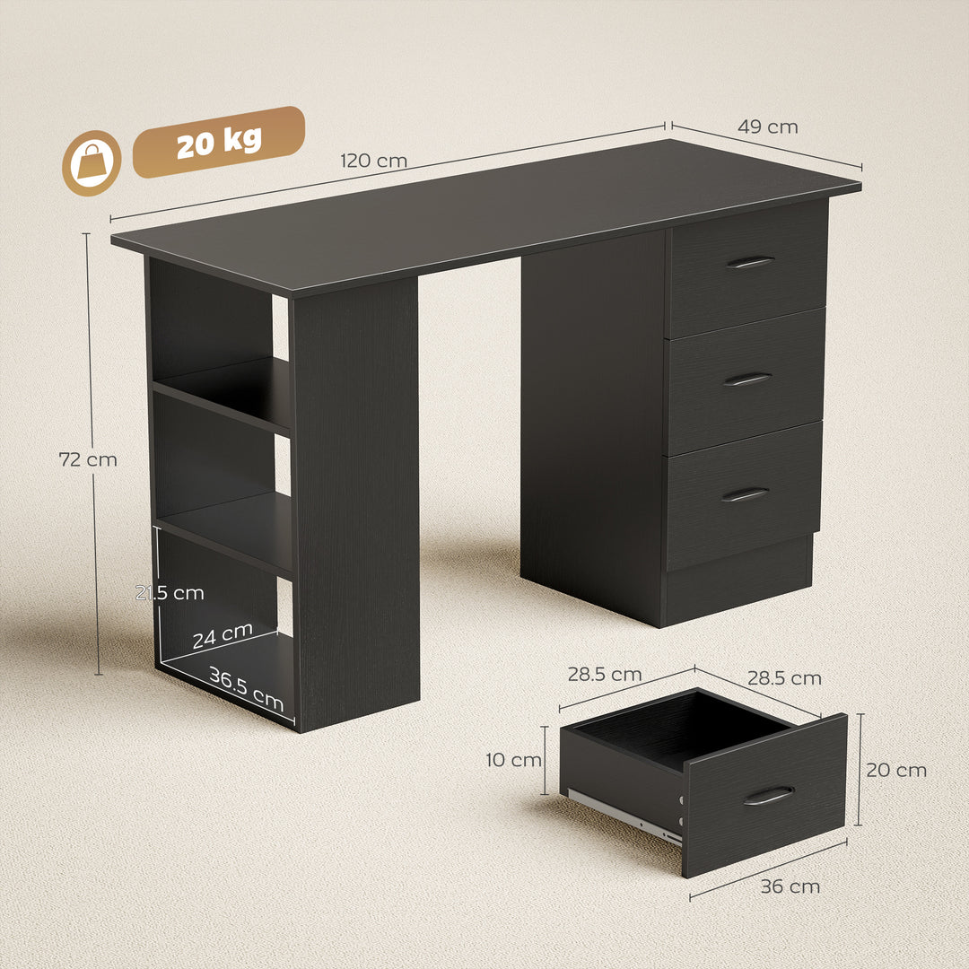 Computer Desk, Writing Table, PC Workstation with 3 Storage Shelves an