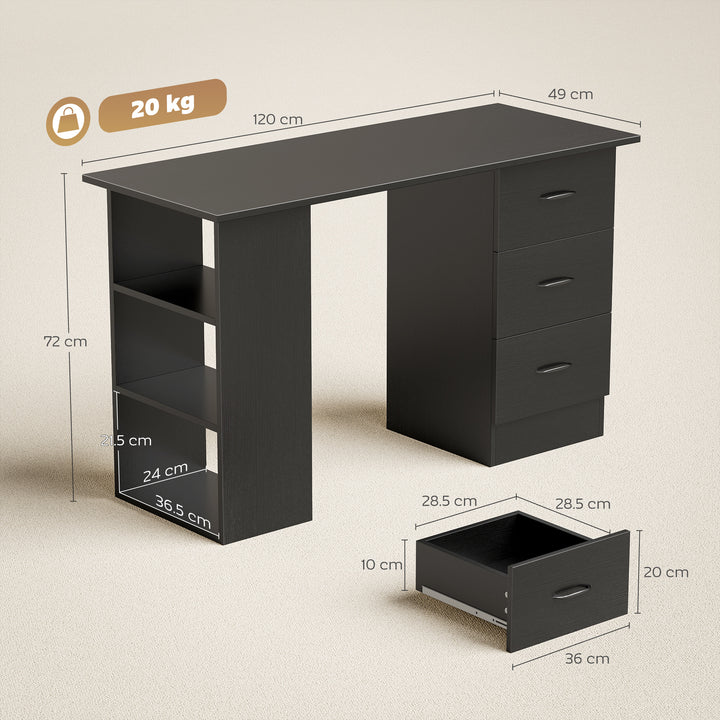 Computer Desk, Writing Table, PC Workstation with 3 Storage Shelves an