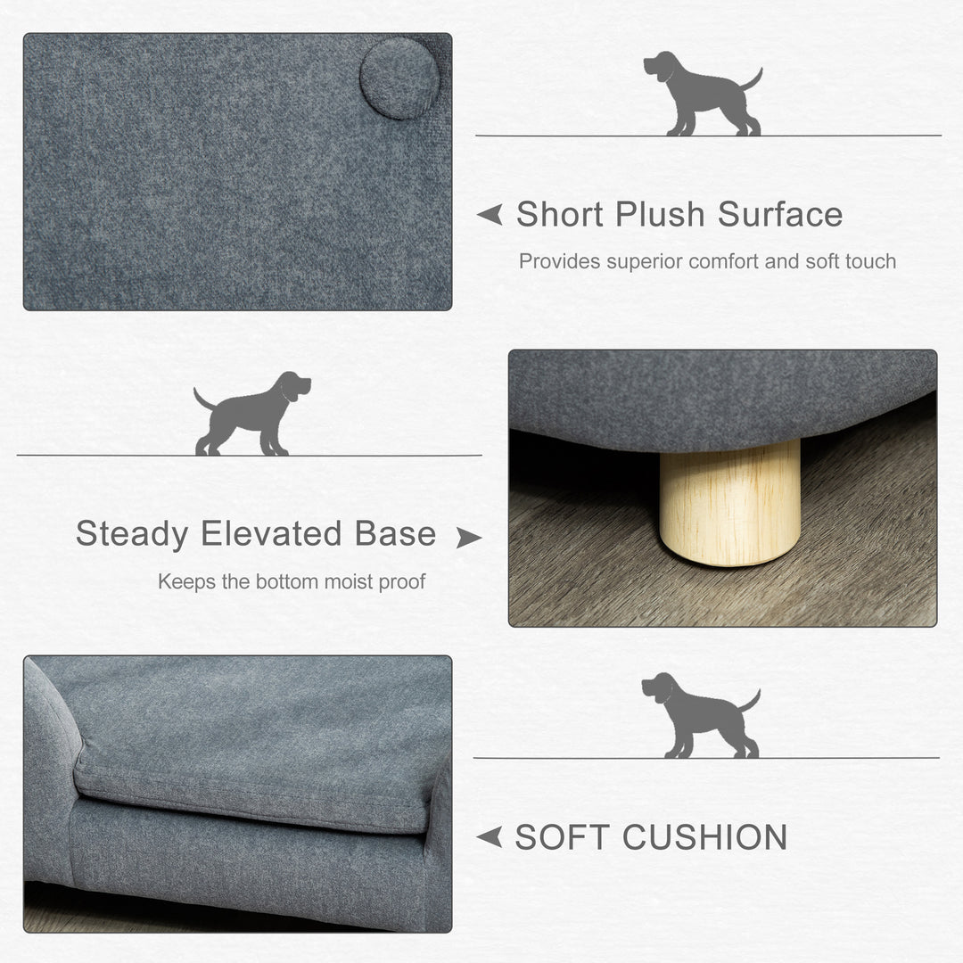 Dog Sofa Bed Pet Chair Couch with Water Resistant Fabric, Kitten Lounge with Soft Cushion, Wooden Frame for Mini Size Dogs - Grey