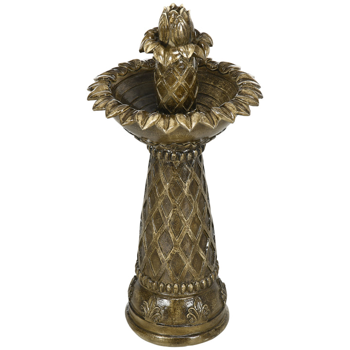 2-Tier Outdoor Waterfall Fountain, Freestanding Self-Contained Cascading Water Feature Garden Landscape with Electric Pump, Brown Flower