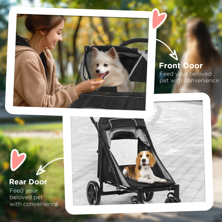 Foldable Pet Stroller, with Universal Wheels, Shock Absorber, for Medium and Large Dogs - Black