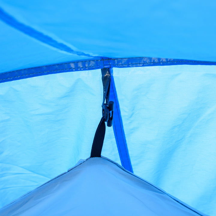 2-3 Man Tunnel Tent with Vestibule, Weather-Resistant Camping Tent with Air Vents for Fishing Hiking, Light Blue & Grey