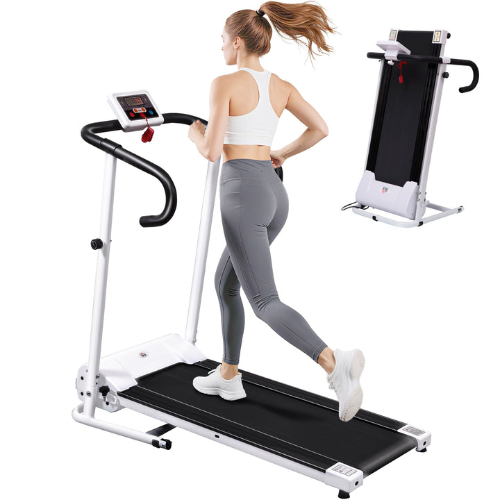 MCL Folding Treadmill with Incline, Walking Pad Treadmill for Home, 1-10km/h Under Desk Running Machine with LCD Display and Wheels, No Assembly - White
