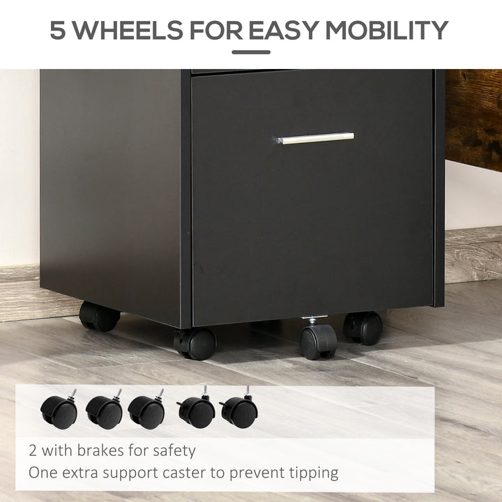 Lockable Two-Drawer Filing Cabinet, with Wheels - Black