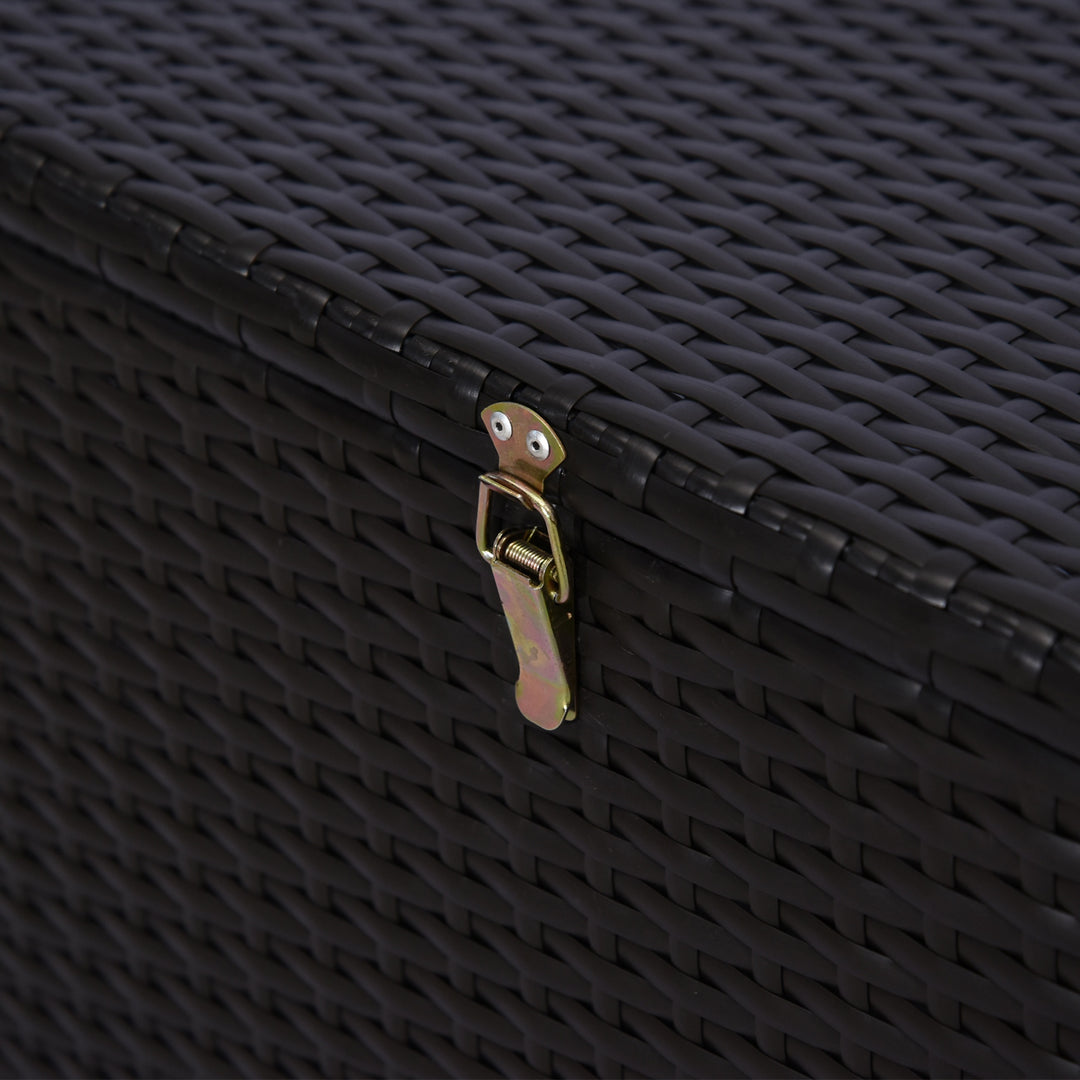 MCL 284 L Rattan Garden Storage Box, Outdoor Garden Storage Box with Gas Lift and Lockable Lid, Outdoor Wicker Rattan Chest Container for Garden Tools, 118 x 54 x 59 cm, Dark Brown