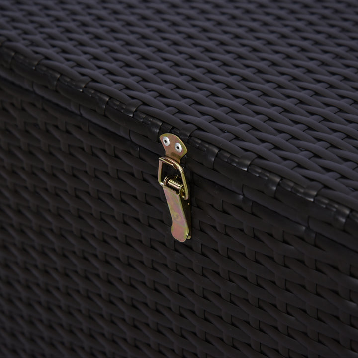 MCL 284 L Rattan Garden Storage Box, Outdoor Garden Storage Box with Gas Lift and Lockable Lid, Outdoor Wicker Rattan Chest Container for Garden Tools, 118 x 54 x 59 cm, Dark Brown