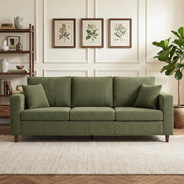3 Seater Sofa with Wide Seat, Corduroy Fabric Couch with Deep Seat, Sp